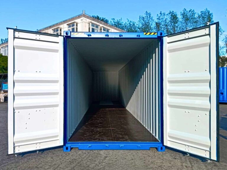 20ft Almar shipping container on a stable raised base during heavy rain in Kenya