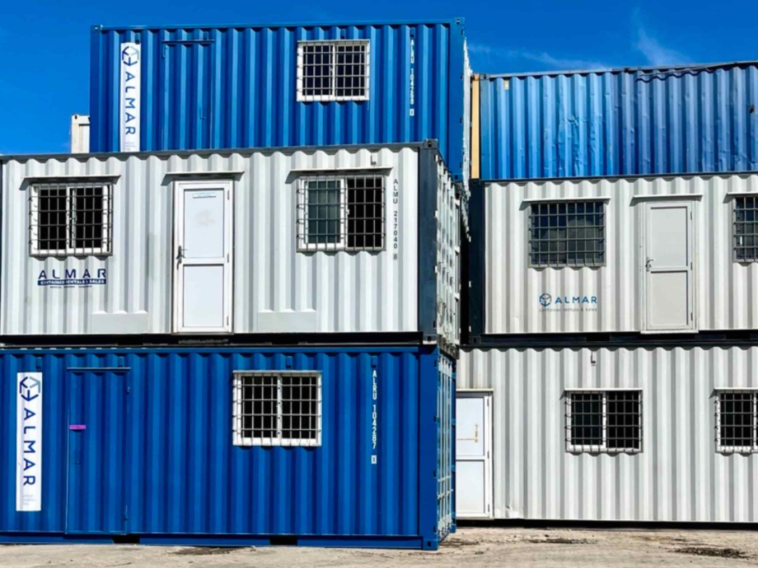 Almar Container Group converted containers modified into affordable multi-storey modular office spaces.