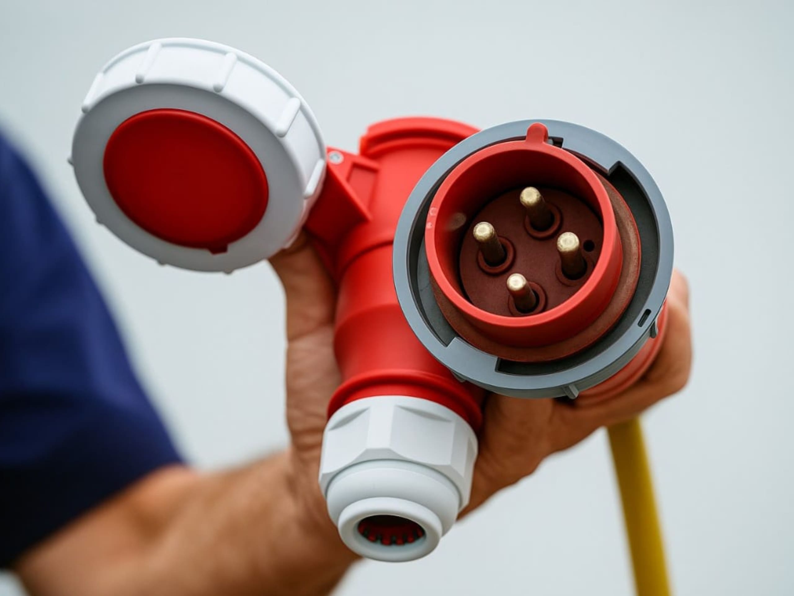 Industrial three-phase power plug connection for an Almar Container Group refrigerated reefer container