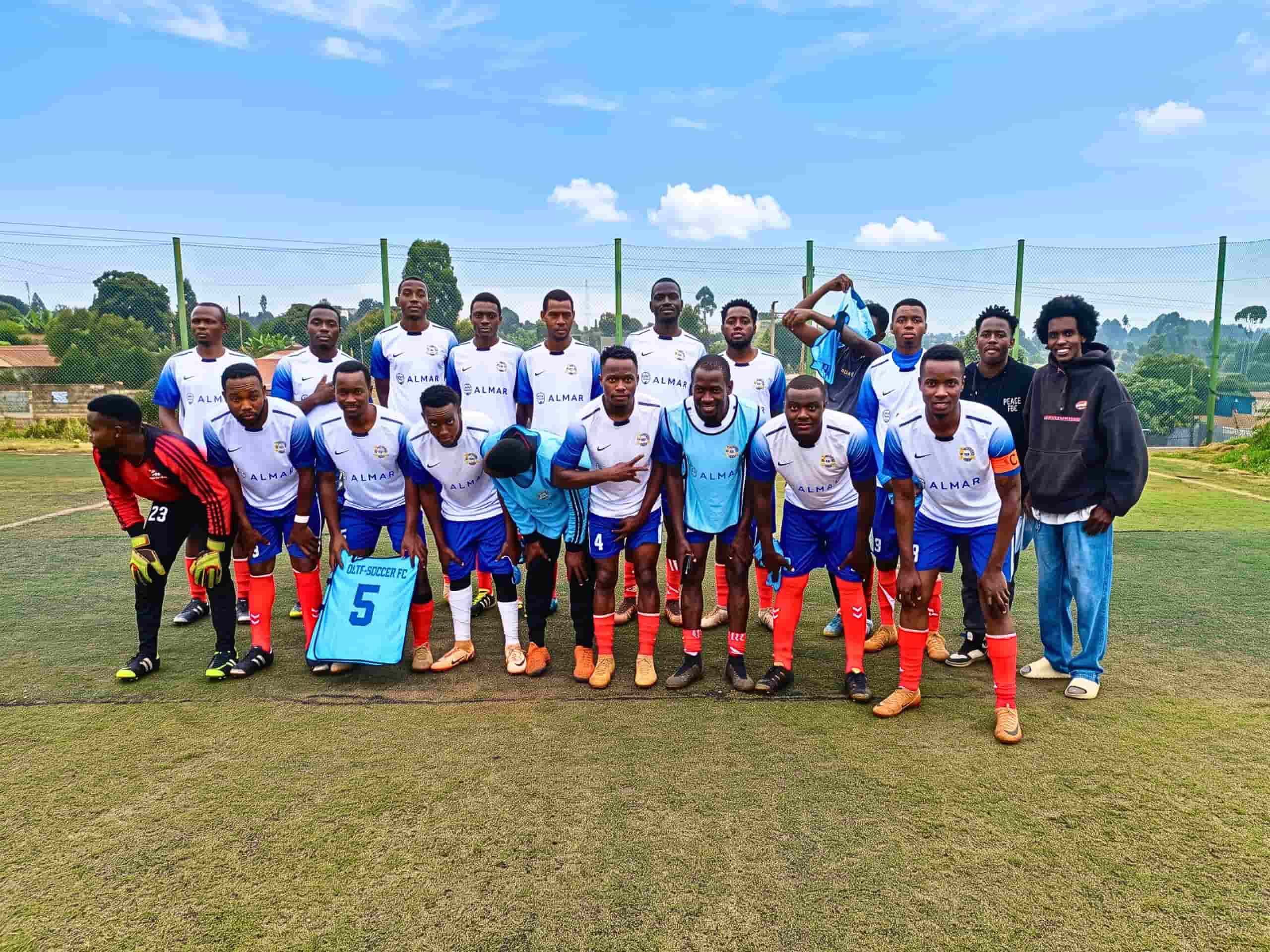 Blitz Soccer FC team in Nairobi wearing Almar-sponsored football kits