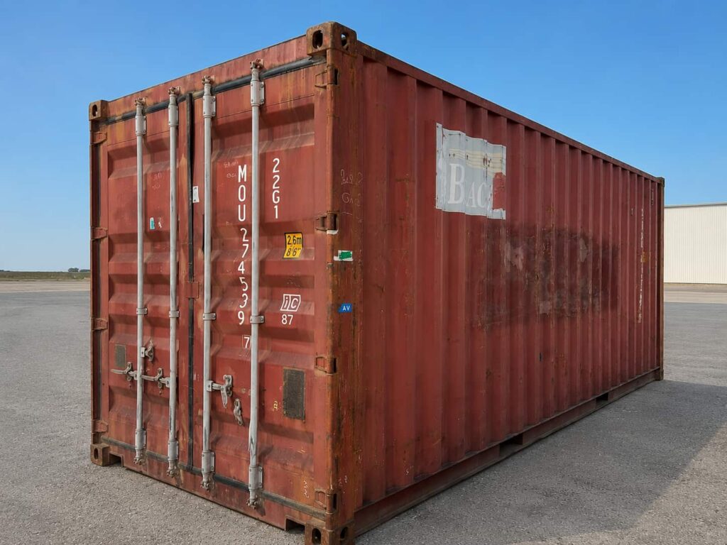 Used Grade B shipping container showing visible wear and weathering