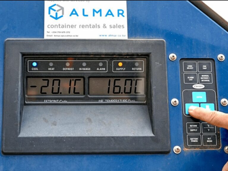 Close-up of a Reefer container control panel showing temperature settings and controls for temperature-sensitive storage in South Africa