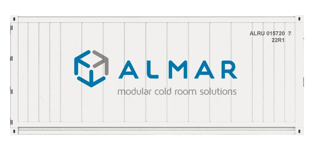 Almar branded reefer container used for mobile cold storage solutions.